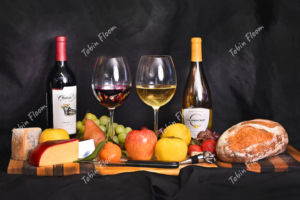 Food n spirits: Cheese n wine painted